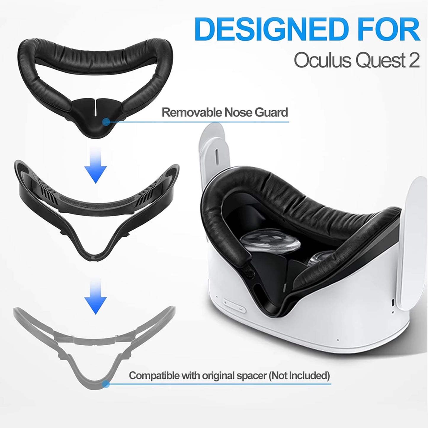 Facial Interface & Face Cover Pad for Oculus Quest 2, Sweat-Proof PU Foam Cushion - VR Accessories